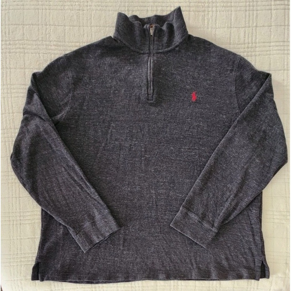 Polo Ralph Lauren Sweater Mens XL Heather‎ Gray Estate Rib Quarter Zip Pullover